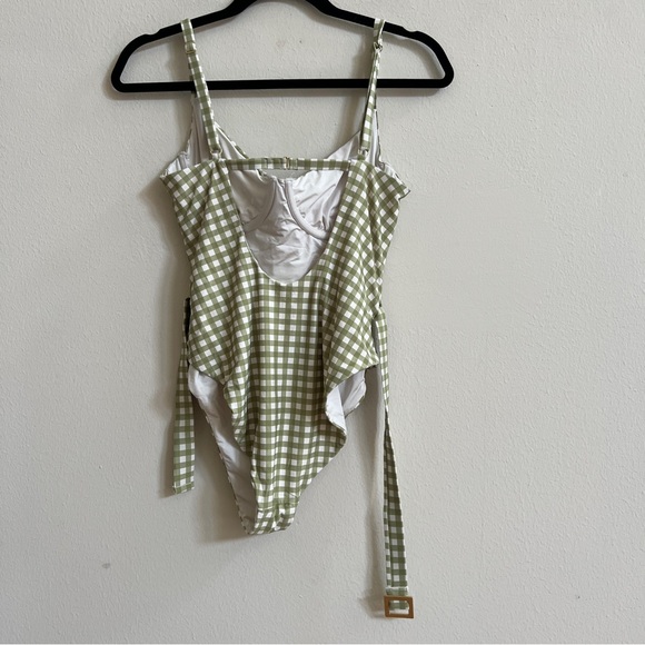 WeWoreWhat Danielle Gingham Vintage Green Belted One Piece Swimsuit - Picture 4 of 4